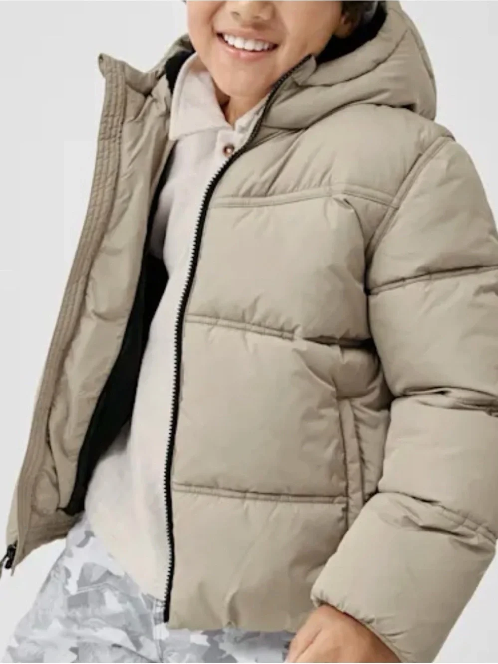 The Children's Place Taupe Hooded Puffer Jacket with Black Lining